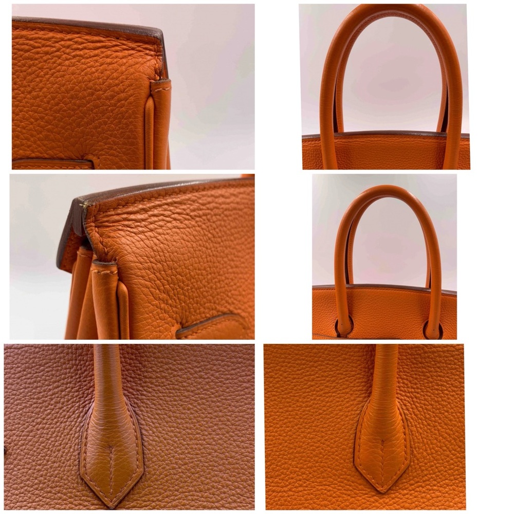 Authentic HERMES Birkin 35 Clemence Leather Orange Palladium hardware - Picture 10 of 15